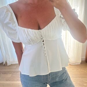 For Love And Lemons White Puff Sleeve Blouse